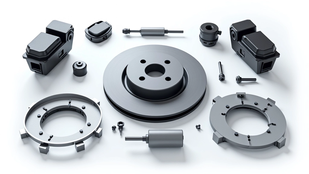 Cross-section diagram of brake system showing pads, rotors, calipers and hydraulic components